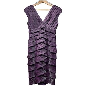 Adrianna Papell Tiered Plum Eggplant Elegant Cocktail Dress Gown